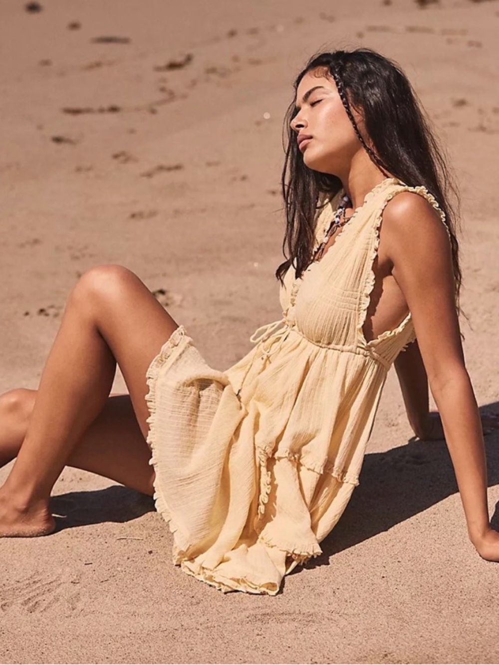 Free People Antoinette Beige Boho Tiered Women's Dress